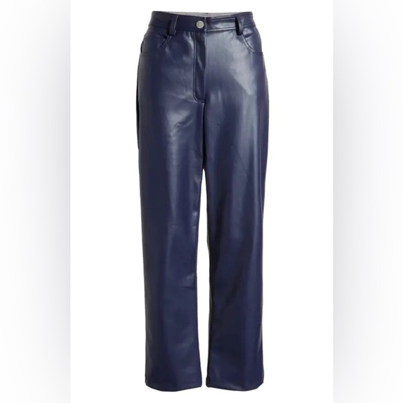Halogen Navy Blue Faux Leather Straight Leg pants - Picture 1 of 6
